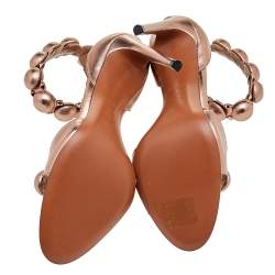 Pre Owned Alaia Metallic Rose Gold Leather Bombe Ankle Strap Sandals Size 39.5
