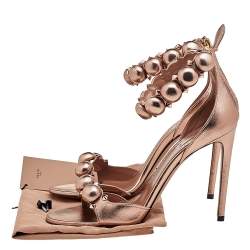 Pre Owned Alaia Metallic Rose Gold Leather Bombe Ankle Strap Sandals Size 39.5