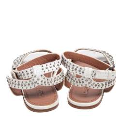 Pre Owned Alaia White Leather Studded Ankle Strap Flat Sandals Size 37