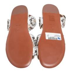 Pre Owned Alaia White Leather Studded Ankle Strap Flat Sandals Size 37