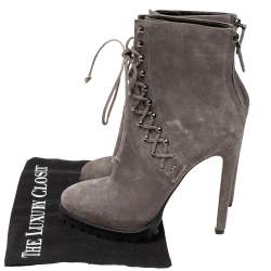Alaia Grey Suede Lace Up Ankle Boot Size 37.5