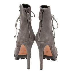 Alaia Grey Suede Lace Up Ankle Boot Size 37.5