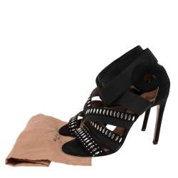 Pre Owned Alaia Black Studded Suede Cross Strap Open Toe Ankle Sandals Size 36