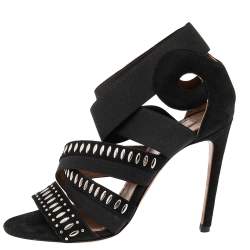 Pre Owned Alaia Black Studded Suede Cross Strap Open Toe Ankle Sandals Size 36