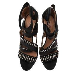 Pre Owned Alaia Black Studded Suede Cross Strap Open Toe Ankle Sandals Size 36