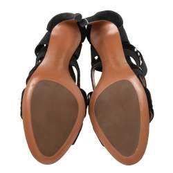 Pre Owned Alaia Black Studded Suede Cross Strap Open Toe Ankle Sandals Size 36