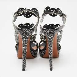 Pre Owned Alaia Black Laser Cut Leather Platform Strap Sandals Size 39.5