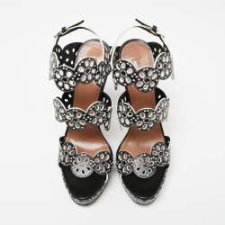 Pre Owned Alaia Black Laser Cut Leather Platform Strap Sandals Size 39.5