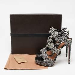 Pre Owned Alaia Black Laser Cut Leather Platform Strap Sandals Size 39.5