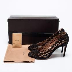 Pre Owned Alaia Black Suede Laser-Cutout Pumps Size 39
