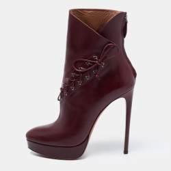 Pre Owned Alaia Burgundy Leather Ankle Boots Size 40