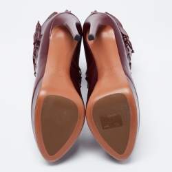 Pre Owned Alaia Burgundy Leather Ankle Boots Size 40
