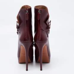 Pre Owned Alaia Burgundy Leather Ankle Boots Size 40