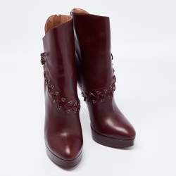 Pre Owned Alaia Burgundy Leather Ankle Boots Size 40