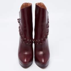 Pre Owned Alaia Burgundy Leather Ankle Boots Size 40