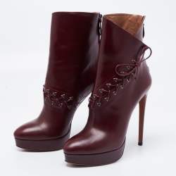 Pre Owned Alaia Burgundy Leather Ankle Boots Size 40