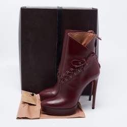 Pre Owned Alaia Burgundy Leather Ankle Boots Size 40