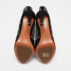 Pre Owned Alaia Black Suede Cutout Front Zip Ankle Boots Size 38.5