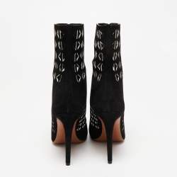 Pre Owned Alaia Black Suede Cutout Front Zip Ankle Boots Size 38.5