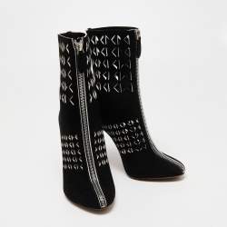 Pre Owned Alaia Black Suede Cutout Front Zip Ankle Boots Size 38.5