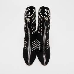 Pre Owned Alaia Black Suede Cutout Front Zip Ankle Boots Size 38.5