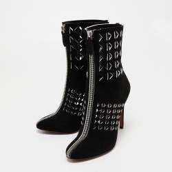 Pre Owned Alaia Black Suede Cutout Front Zip Ankle Boots Size 38.5