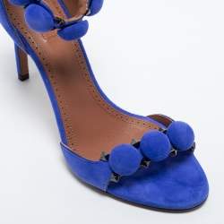 Pre Owned Alaia Blue Suede Bombe Ankle Strap Sandals Size 38.5