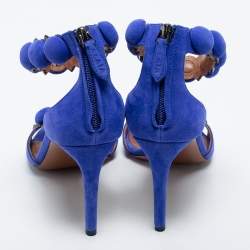 Pre Owned Alaia Blue Suede Bombe Ankle Strap Sandals Size 38.5