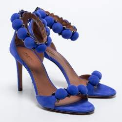 Pre Owned Alaia Blue Suede Bombe Ankle Strap Sandals Size 38.5