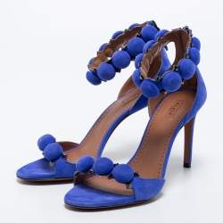 Pre Owned Alaia Blue Suede Bombe Ankle Strap Sandals Size 38.5