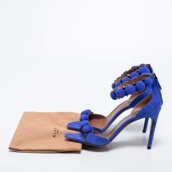 Pre Owned Alaia Blue Suede Bombe Ankle Strap Sandals Size 38.5