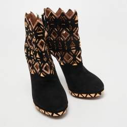 Pre Owned Alaia Black Suede and Leather Cut Out Ankle Boots Size 40