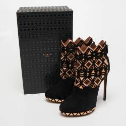 Pre Owned Alaia Black Suede and Leather Cut Out Ankle Boots Size 40