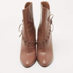 Alaia Brown Leather Lace Up Ankle Booties Size 38.5