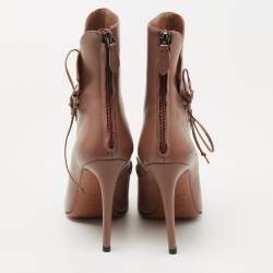 Alaia Brown Leather Lace Up Ankle Booties Size 38.5
