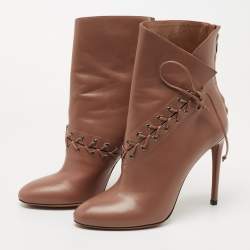 Alaia Brown Leather Lace Up Ankle Booties Size 38.5