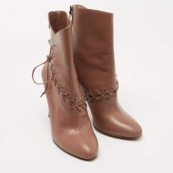 Alaia Brown Leather Lace Up Ankle Booties Size 38.5
