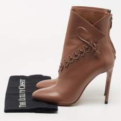 Alaia Brown Leather Lace Up Ankle Booties Size 38.5