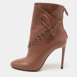 Alaia Brown Leather Lace Up Ankle Booties Size 38.5