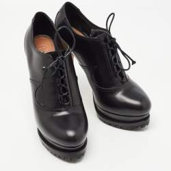 Alaia Black Leather Lace Up Platform Booties Size 38