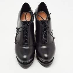 Alaia Black Leather Lace Up Platform Booties Size 38