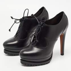 Alaia Black Leather Lace Up Platform Booties Size 38