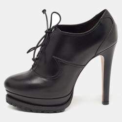 Alaia Black Leather Lace Up Platform Booties Size 38