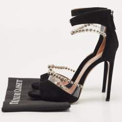 Pre Owned Alaia Black Suede And Pvc Bead Embellished Ankle Strap Sandals Size 38.5