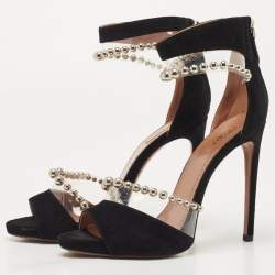 Pre Owned Alaia Black Suede And Pvc Bead Embellished Ankle Strap Sandals Size 38.5