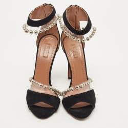 Pre Owned Alaia Black Suede And Pvc Bead Embellished Ankle Strap Sandals Size 38.5