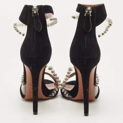 Pre Owned Alaia Black Suede And Pvc Bead Embellished Ankle Strap Sandals Size 38.5