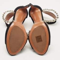 Pre Owned Alaia Black Suede And Pvc Bead Embellished Ankle Strap Sandals Size 38.5