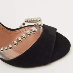 Pre Owned Alaia Black Suede And Pvc Bead Embellished Ankle Strap Sandals Size 38.5