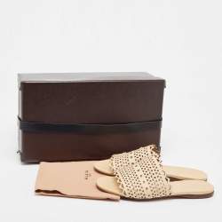 Alaia Beige Leather Flat Slides Size 38